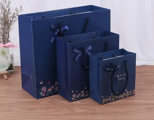 

Dark blue printed hand bag gift bag clothing shopping bag customizable LOGO