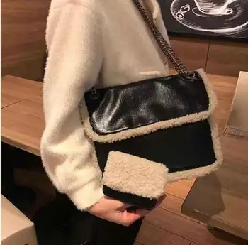 

Spring bags for women 2020 new lamb wool bag hairy mother bag wandering shoulder messenger chain female bag sac a main femme