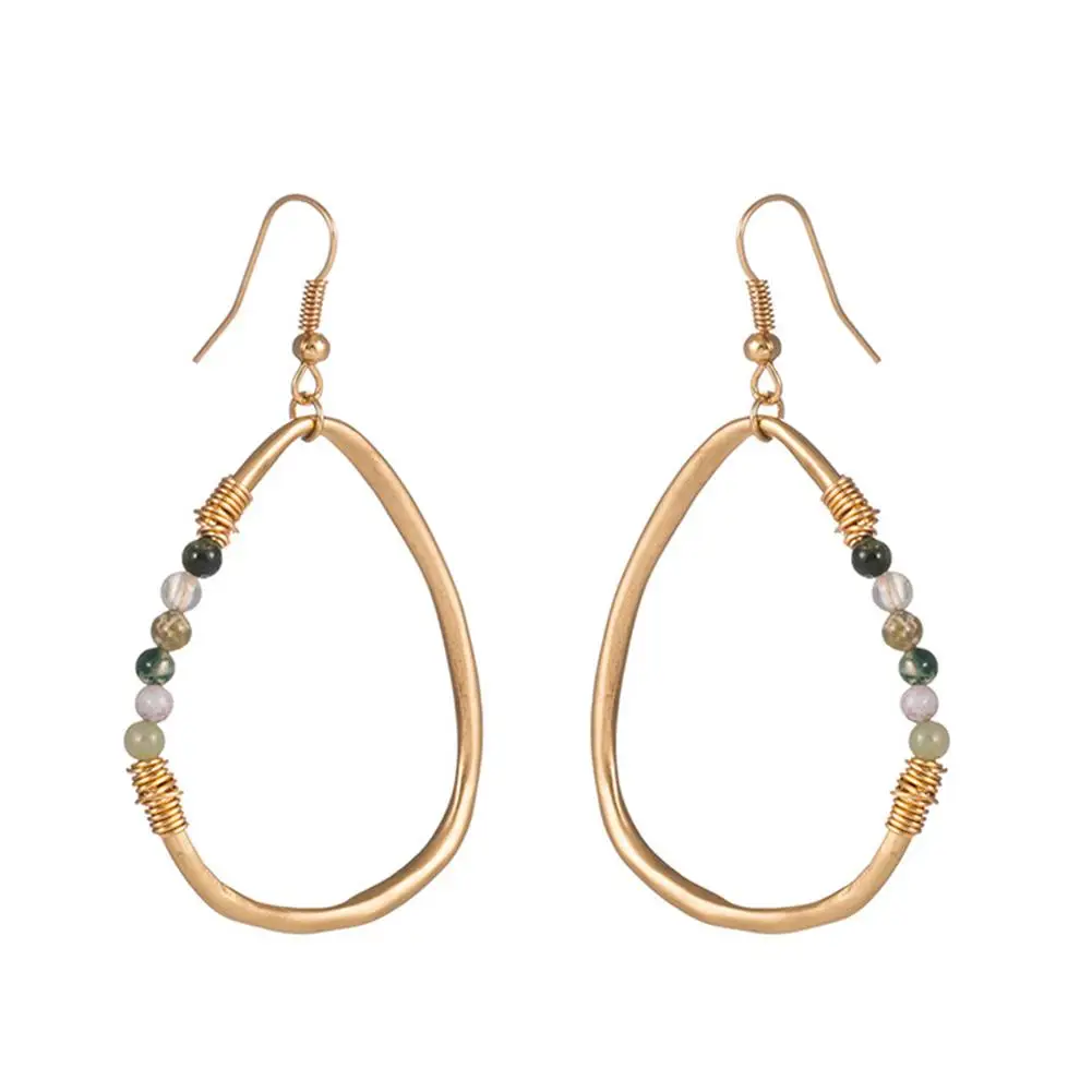 

Women Natural Stone Charm Hollow Water Drop Dangle Hook Earrings Jewelry Gift Hollow Design Water Drop Dangle Natural Stone Char