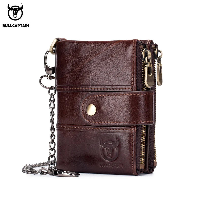 BULLCAPTAIN leather men's wallet zero coin purse compact mini clip rfid prevent chain combination | Багаж и сумки