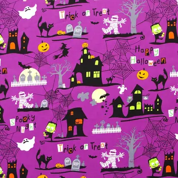

1 yard Happy Halloween - castle, ghost,tree,zombie printed Cotton Woven Fabric (width=140cm)