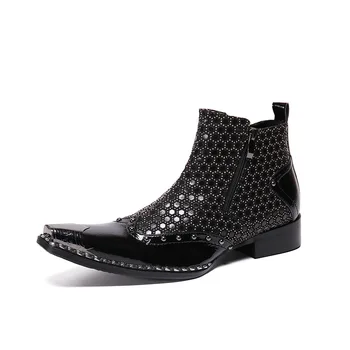 

Toe Ankle Boots Personality Men's Boots Botas De Seguridad Cow Leather New Pointed Toe Genuine Leather Full Grain Leather Rubber