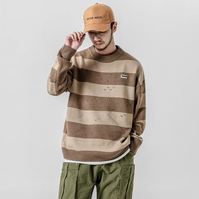 Yasword Wool Sweater Men Horizontal Stripes Autumn Fashion Round Neck Long Sleeve Knitted Pullover Man Sweatcoat Male Tops Yasword Wool Sweater Men Horizontal Stripes Autumn Fashion Round Neck Long Sleeve Knitted Pullover Man Sweatcoat Male Tops