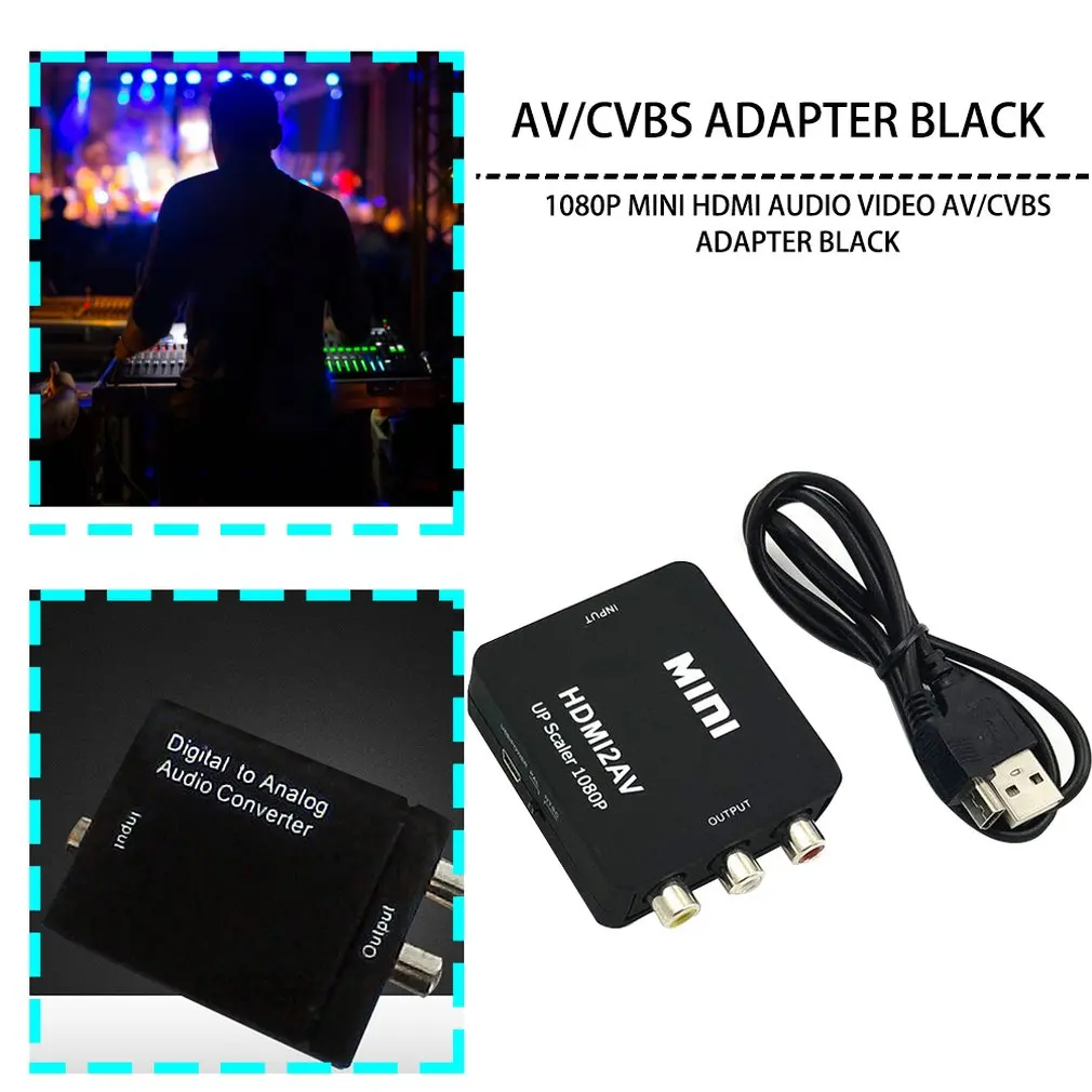 1080P мини HDMI к VGA к RCA AV композитный адаптер конвертер с 3,5 мм аудио кабель VGA2AV/CVBS+ аудио к ПК HDTV конвертер