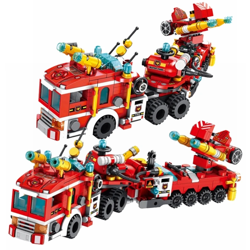

557Pcs Locking City Fire Rescue Vehicle Brigade Deformable 12 IN 1 Creator Friends Girls Model Building Blocks Birthday Lockings