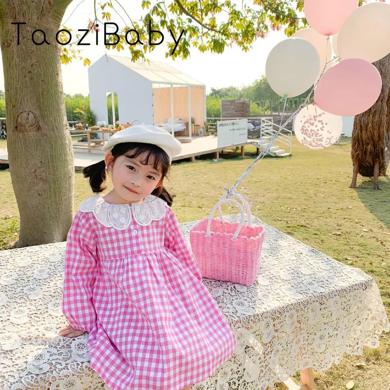 Girls Dress 2020 New Children's Spring Lovely Plaid Ruffle Collar Dresses Korean Long Sleeve Princess | Детская одежда и обувь
