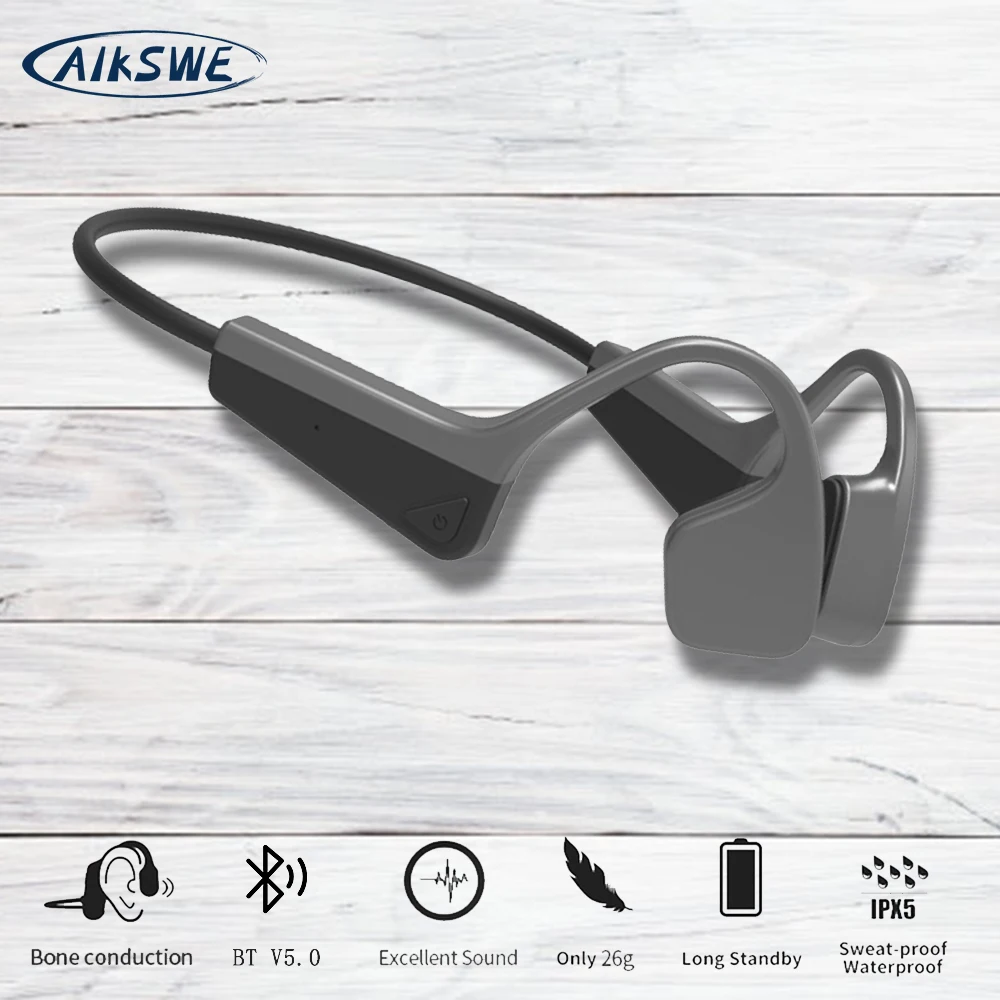 AIKSWE Bone Conduction Wireless Bluetooth Music Headphones Stereo