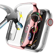 Чехол из поликарбоната для Apple Watch 4, 3 ремешка, защитная лента для экрана 42 мм, 44 мм, 38 мм, 40 мм, защитная пленка 44