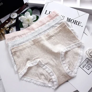 

Comfortable New Natural Colored Cotton Mid-waist Underwear Ladies Triangular Underwear Lace Breathable Seamless Underwear