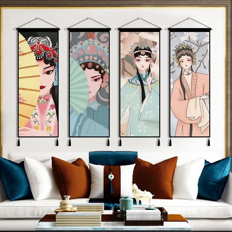

Modern Peking Opera Canvas Painting Chinese Style art Poster wall Home Scroll Painting Hang Tapestry Room Decoration Accessories