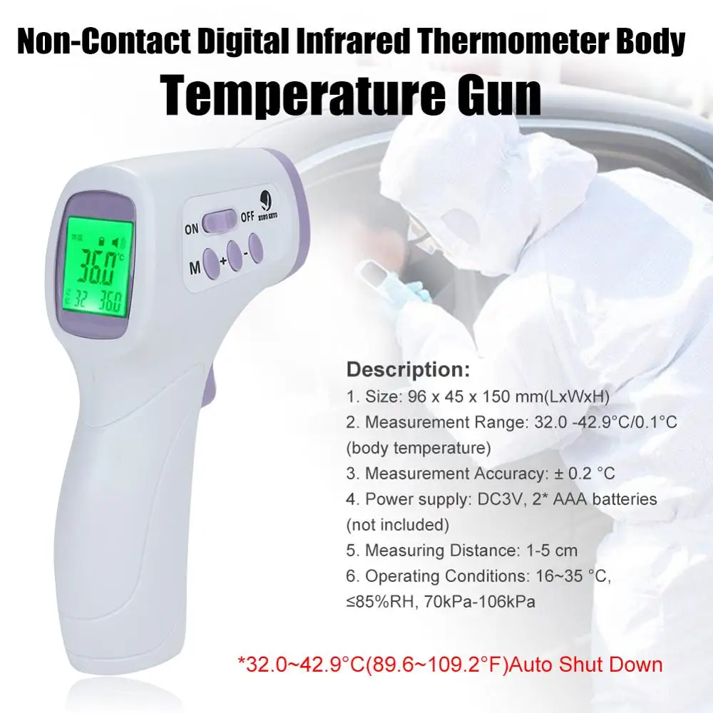 

Digital Infrared Thermometer Handheld Non-Contact Body Temperature Gun Baby/Adult Forehead Thermometer