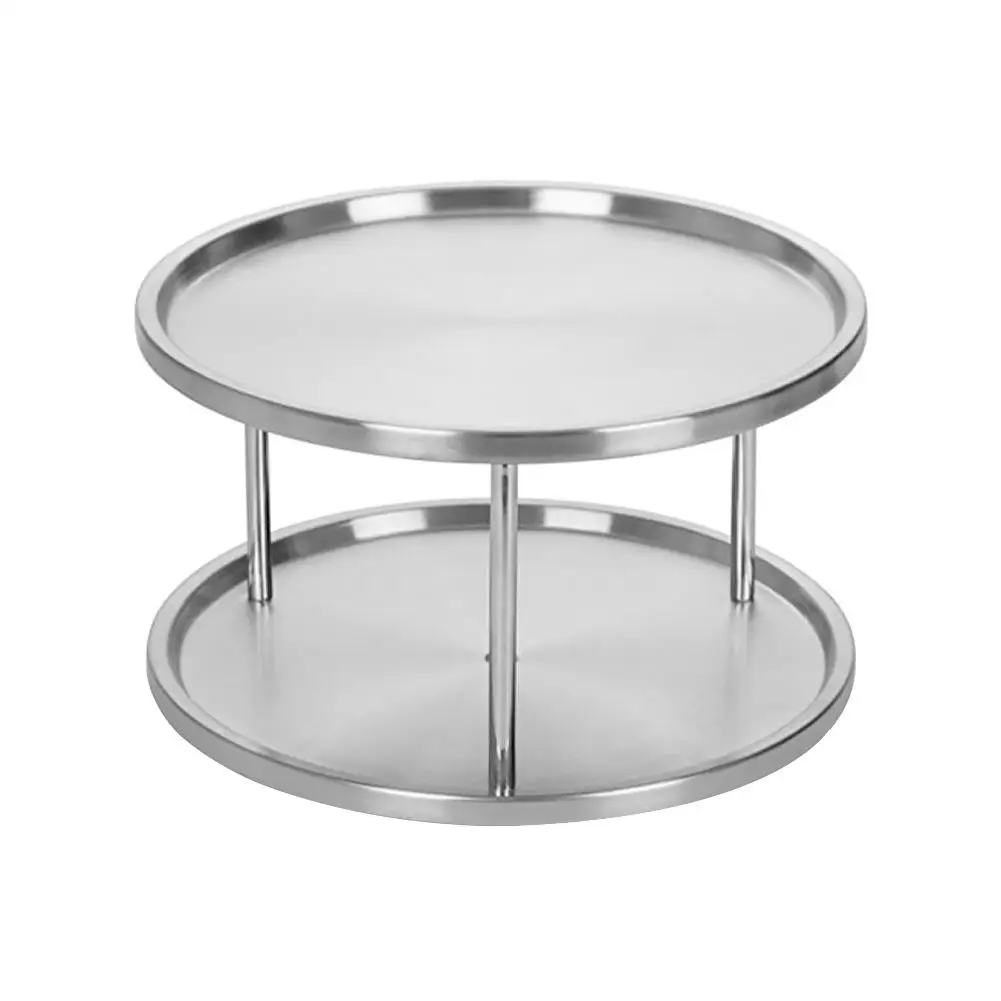 Kitchen Shelf Stainless Steel Plate Rotating Double-layer Cake Fruit Tray Kitchen Rack Seasoning Bottle Kitchen Storage Tray