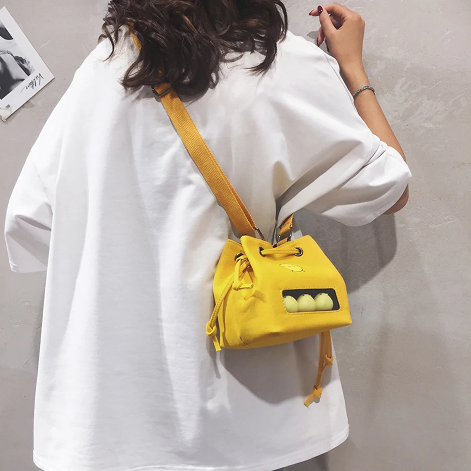 

Women Shoulder Handbag Cute Canvas Yellow Color Ladies Crystal Crossbody Bags Female Hand Bags Childlike Cartoon Messenger Bag