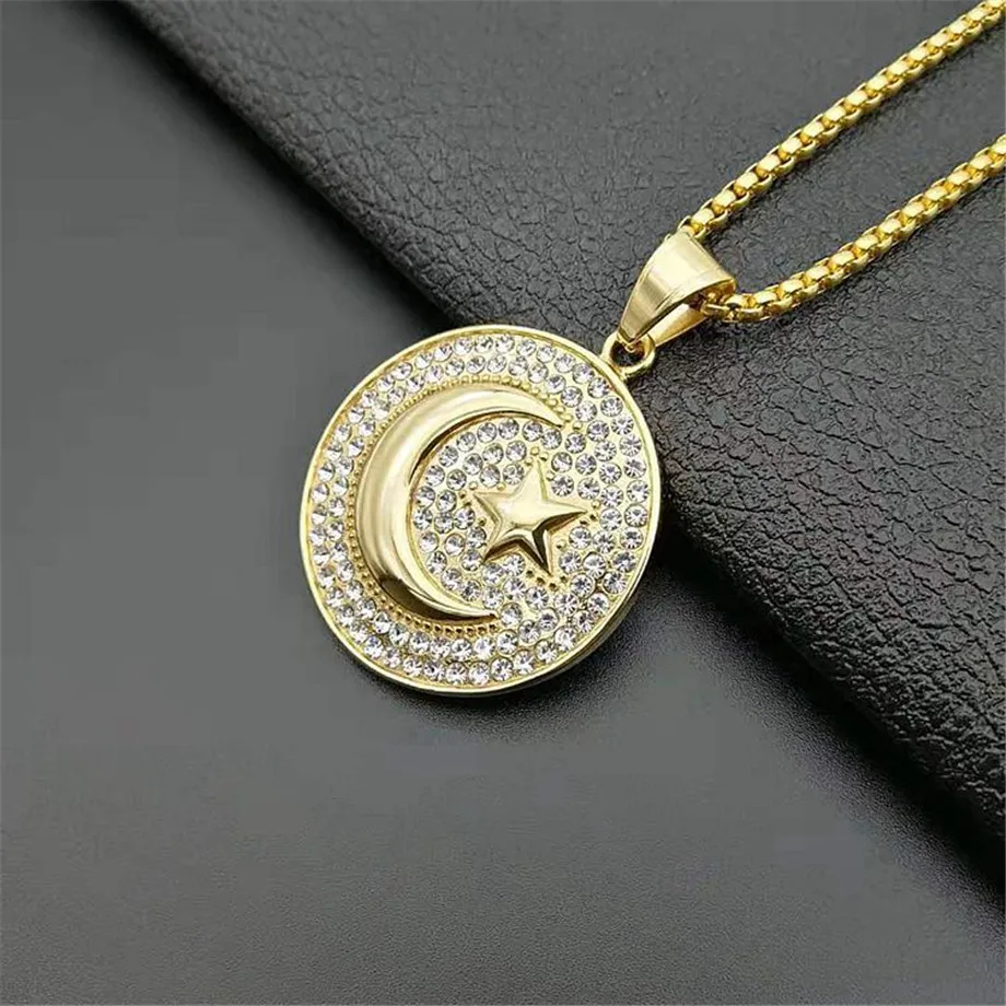 Muslim Crescent Moon and Star Pendant 