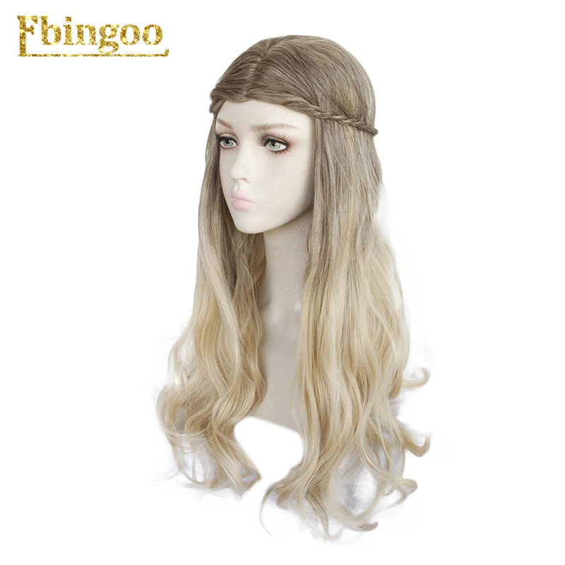 Ebingoo Золотой Блонд Омбре длинные волнистые Синтетические парик Средний часть Термостойкое волокно принцесса невесты парик для женщин