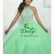 Большие размеры для матери невесты платья с лямкой на шее бальное платье с кристаллами Расшитое бисером в честь пятнадцатилетия платья аппликации с длинным шлейфом сладкий 16 платье