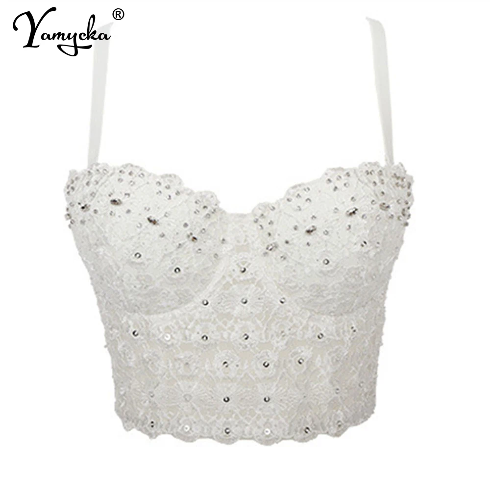 

Sexy halter lace Sequin bustier corset crop top women summer Push Up bra Party y2k tank top night club Cropped womens tube tops