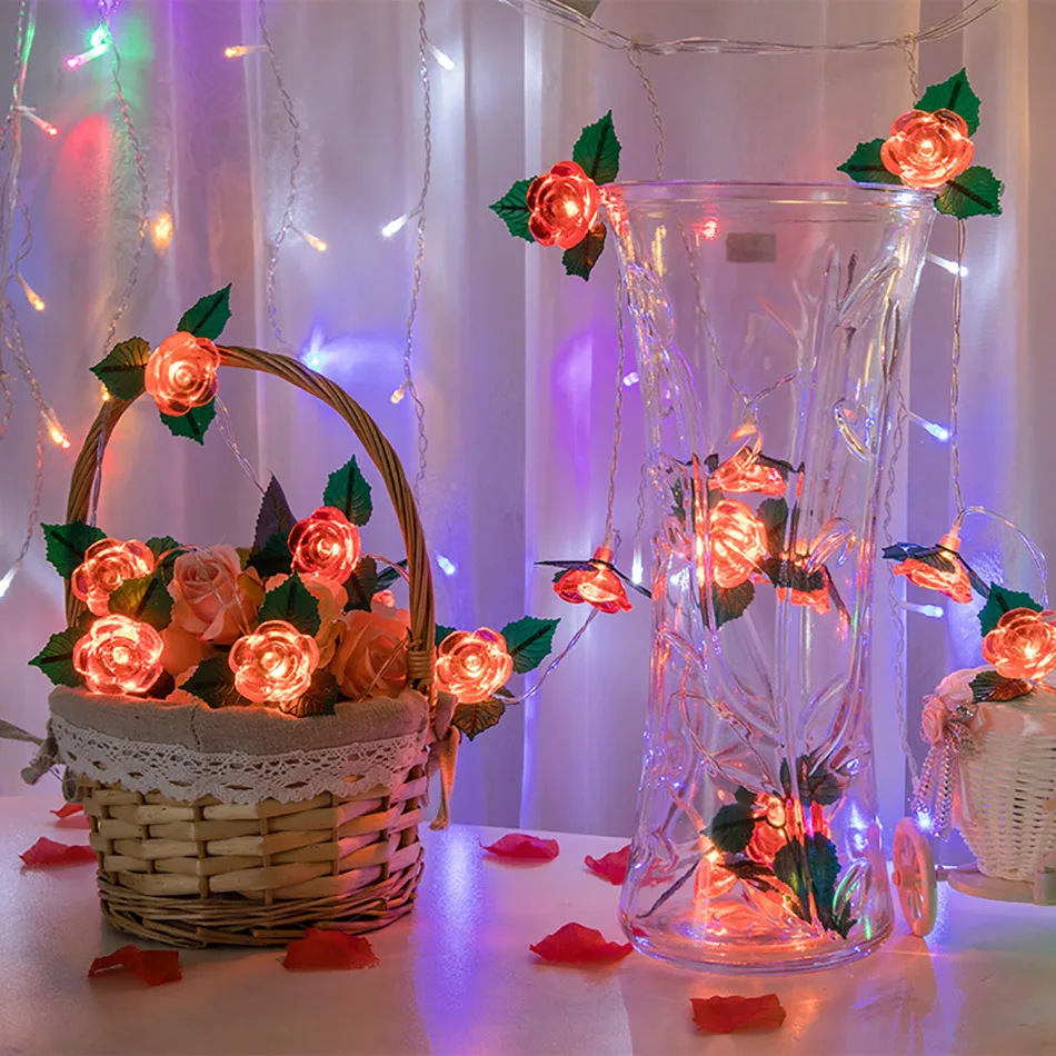 

Holiday Flower Rose LED String Lights, AA Battery floral holiday lighting,Party Wedding garland/ Home Room decoration