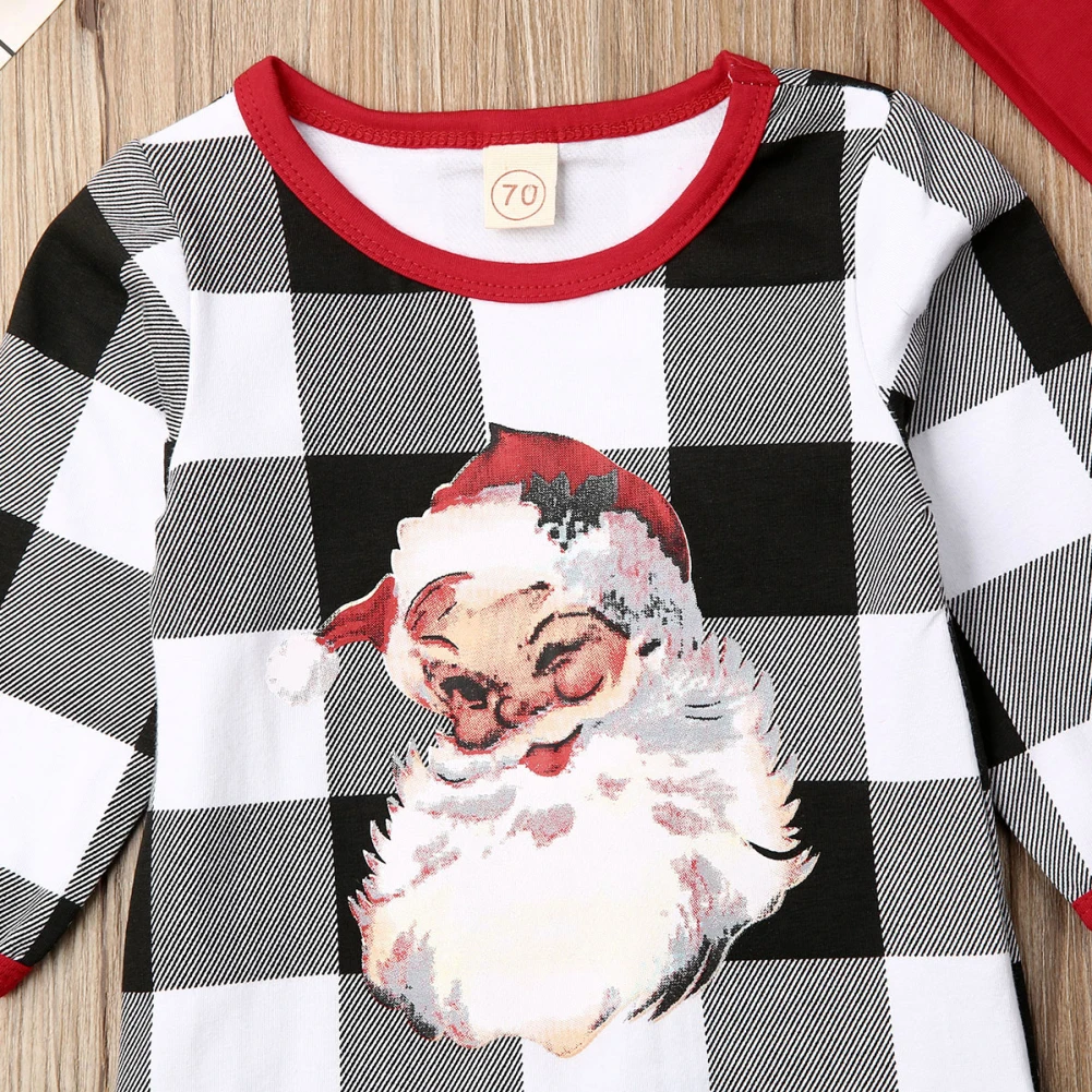 Рождественская Одежда для маленьких мальчиков и девочек ползунки в клеточку с Санта Клаусом, комбинезон с шапочкой, комплект одежды, праздничный Детский комплект, Рождественская одежда