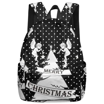 

Christmas-Themed Christmas Trees Angel Patterns Backpack For Teenage Travel Bags School Bags Backpack Interior Key Chain Holder