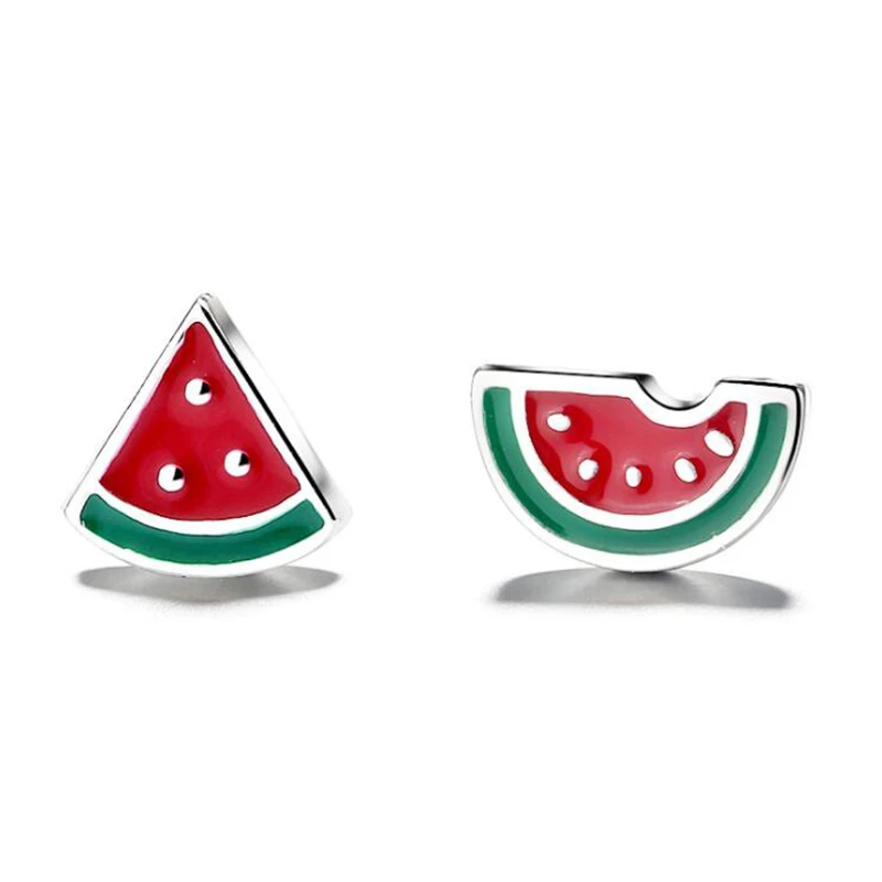 

LZESHINE Cute Tiny Earring Studs Asymmetry Watermelon Enamel Earrings for Women Hypoallergenic 925 Sterling Silver Jewelry