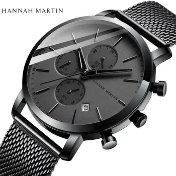 

2020 New Black Stainless Steel Mesh Wristwatch High Quality Multi-function Calendar Men's Top Brand Luxury Watches Drop Shipping