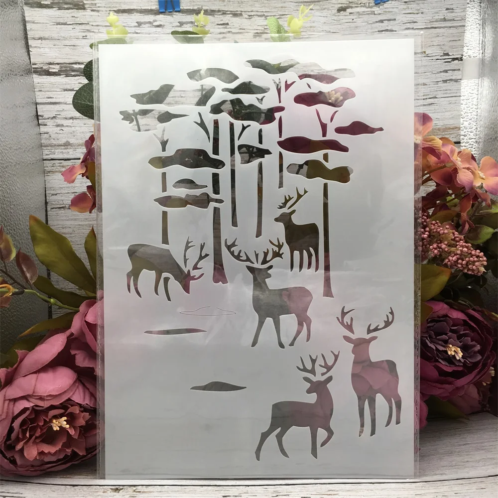 

29*21cm A4 Deer Tree DIY Layering Stencils Wall Painting Scrapbook Coloring Embossing Album Decorative Template