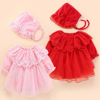 

Newborn Girls Clothes Set Tutu 100% Cotton Dress+Cap Baby Girl Clothing Baptism Firts Birthday Outfits Princess Girl Costume