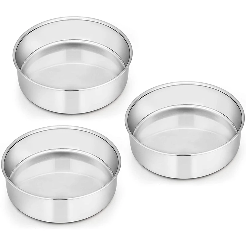 

LBER 6 Inch Round Cake Tin for Baking,Stainless Steel Layer Cake Tins Pans Set of 3, Mini Cake Bakeware Set(Detachable Base)