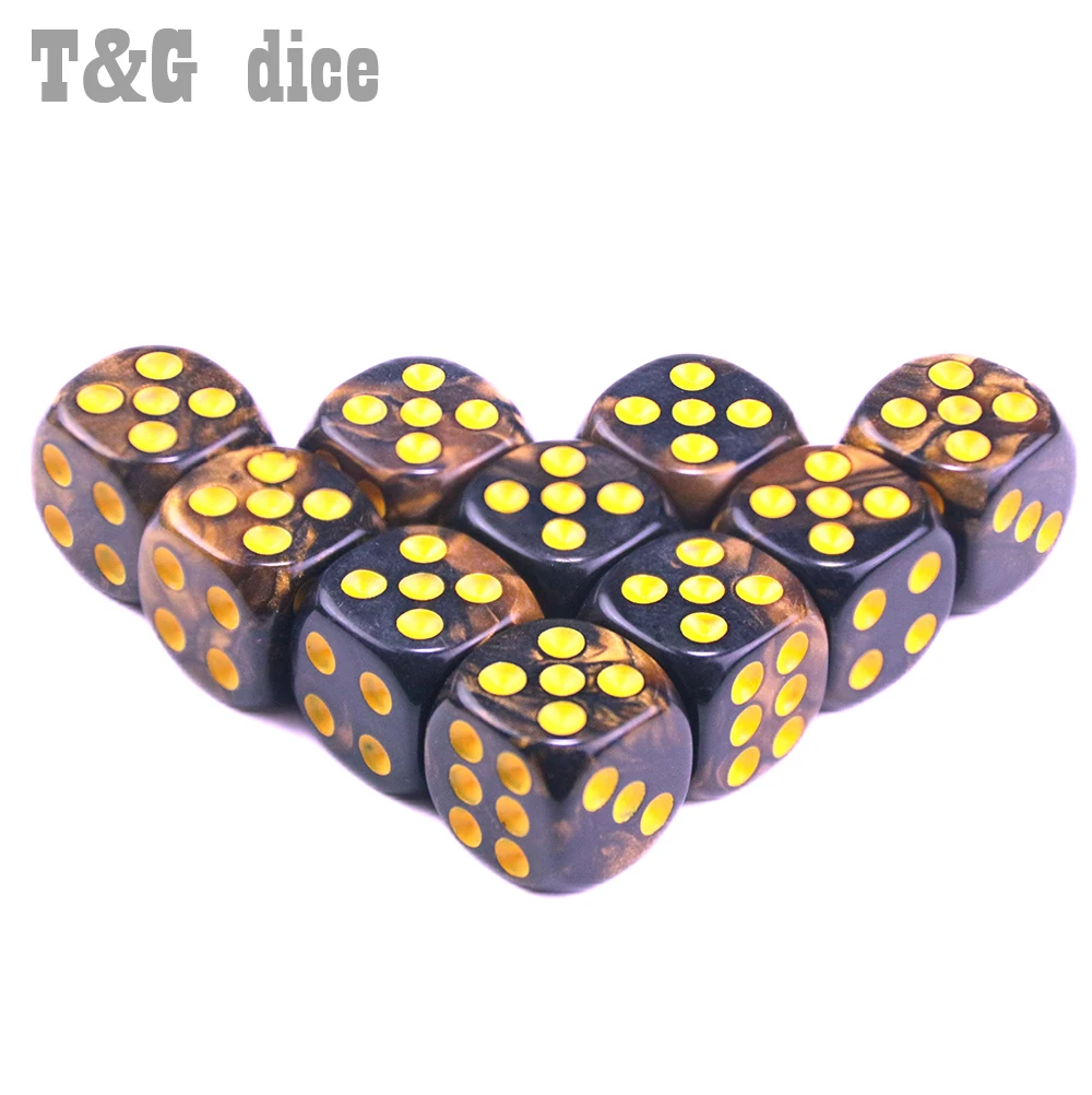 T & G 10 шт./компл. из 12 мм D6 азартные игральные кости с золотой стандартной точкой