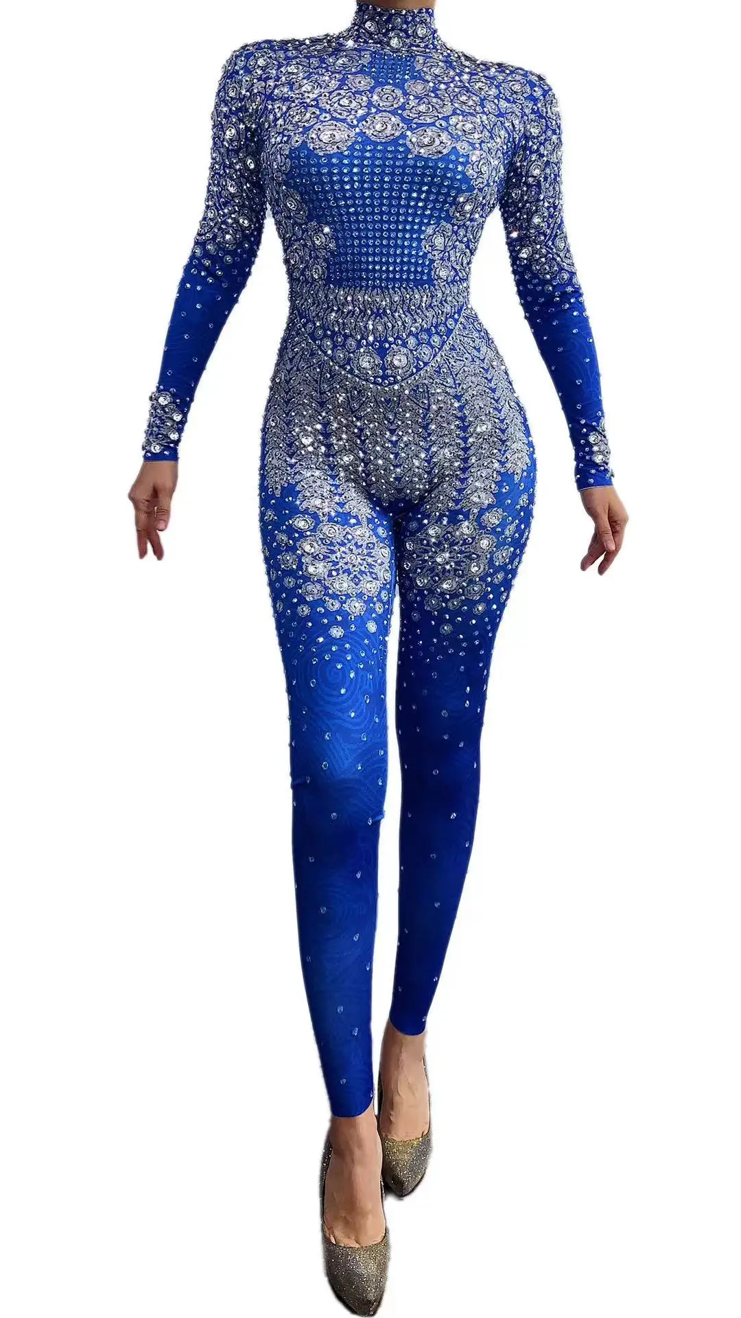 Sparkly Rhinestones Vintage Blue Long 