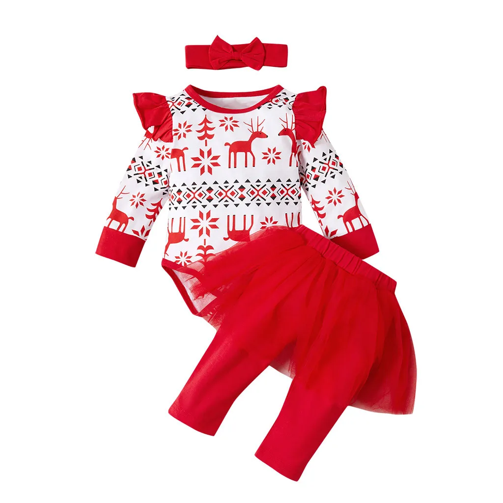 Одежда для новорожденных; одежда для маленьких девочек; комбинезон с длинными рукавами и рисунком; рождественский комплект; осенняя одежда для маленьких девочек на первое рождество