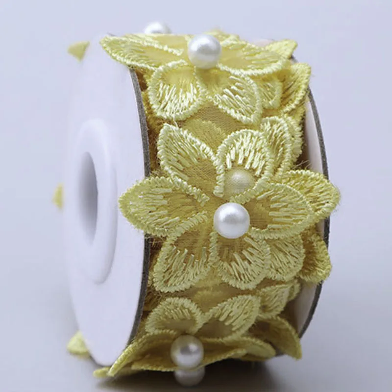 Lace ribbon 3.5x50cm 3D flower pearl beaded embroidered fringe organza