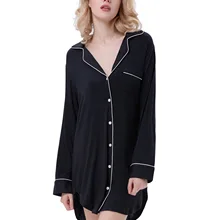 Женские топы для сна, Осенние, сексуальные, модные, удобные, однотонного цвета, длинный рукав, воротник с отворотами, пижама для сна, рубашка, платье, ночная рубашка для женщин