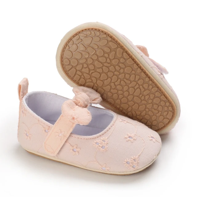 Infant Newborn Baby Girls Princess Non-Slip Floral Border Shoes Toddler Baby Soft PU Leather Prewalker Shoes Solid First Walkers B318 Pink orange