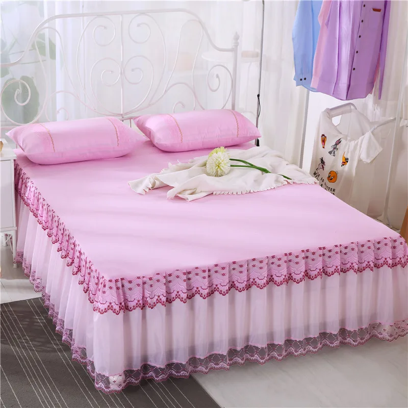 1 шт. юбка-кровать 2 шт. наволочки Скандинавское многослойное Плиссированное кружевное постельное покрывало принцессы кружевное постельное покрывало комплект простыней - Цвет: Pink