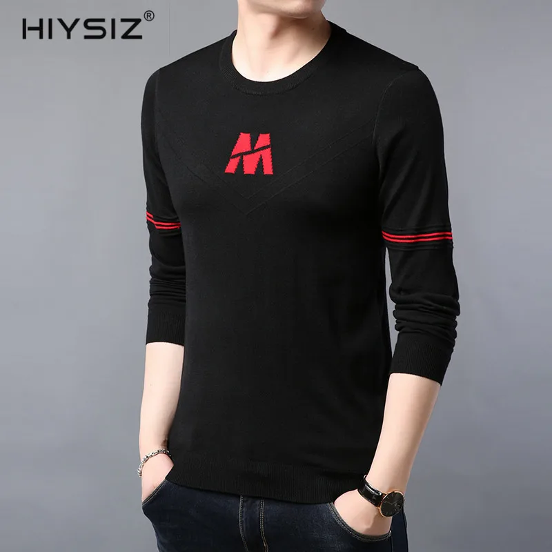 

HIYSIZ New Sweater 2019 Letter Pattern Casual 4 Colors O-Neck Long Sleeves Autumn Winter Fashion Trend Brand1 Men Pullover SW035