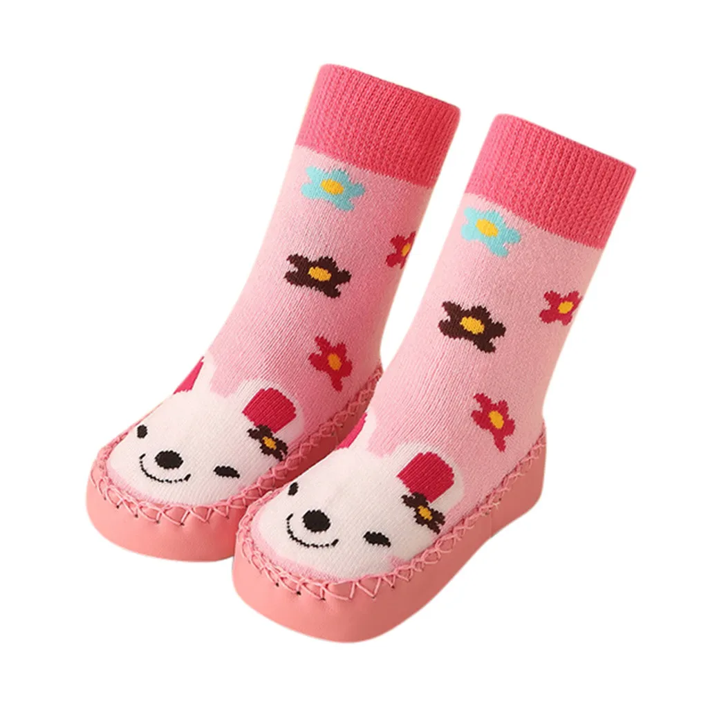Зимние детские носки для малышей, носки для мальчиков и девочек, длинные хлопковые милые толстые теплые нескользящие носки с рисунками животных, Тапочки Calcetines baby