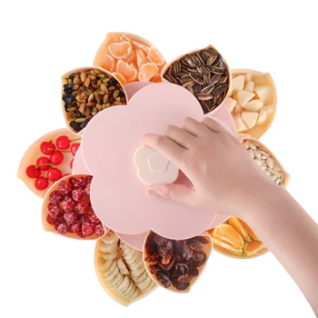 

Double-layer Creative Petal Candy Box Nuts Case Snack Storage Box Container Living Room Rotating Fruit Plate Desktop Organizer