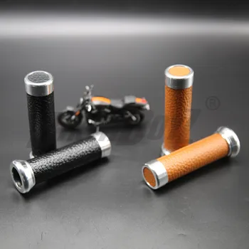 

2PC Vintage Motorcycle Handle Grips Universal Aluminum Leather 22MM Scooter Handlebar For Suzuki Triumph BMW Harley Davidson