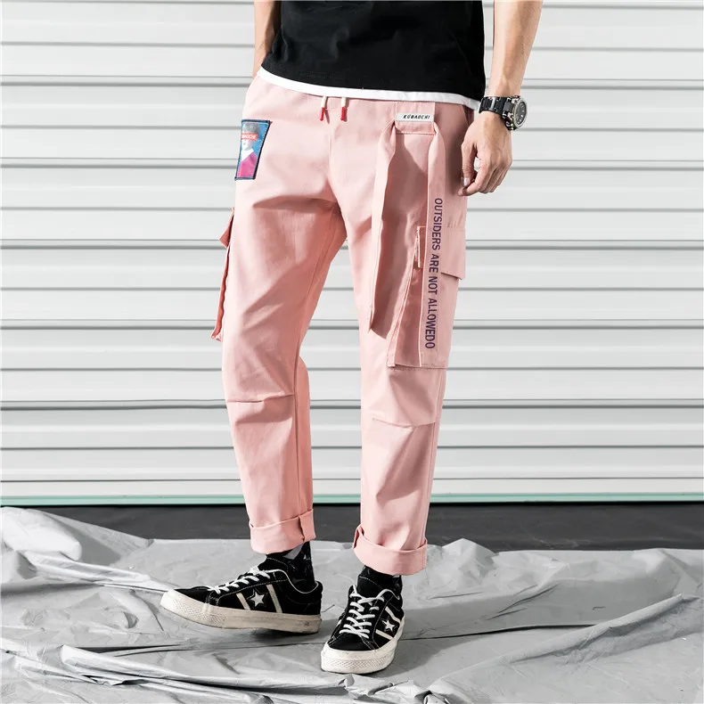 Overalls Men's Trendy Brand Ins Wide-leg Pants Loose Spring Pants Japanese Style Chic Straight Men's Pink Pants Mens Sweatpants slim fit cargo pants Cargo Pants