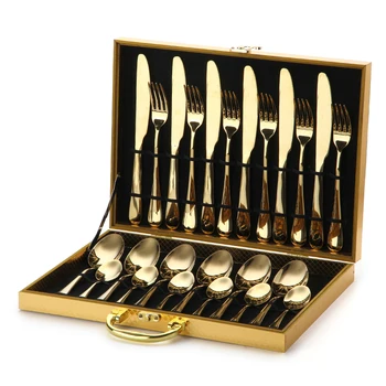 

Luxury Golden Cutlery Set Stainless Steel Steak Knife And Fork Golden Cutlery Set Luxury Wooden Gift Box Tableware DD6CJ