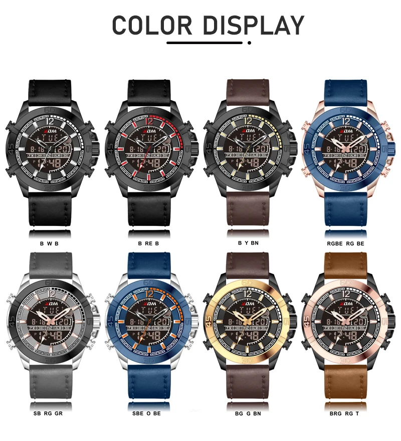 KDM, спортивные часы для мужчин, кожаный ремешок, Reloj Hombre Deportivo, двойной дисплей, кварцевые цифровые мужские s наручные часы, Роскошные, Лидирующий бренд, мужские часы