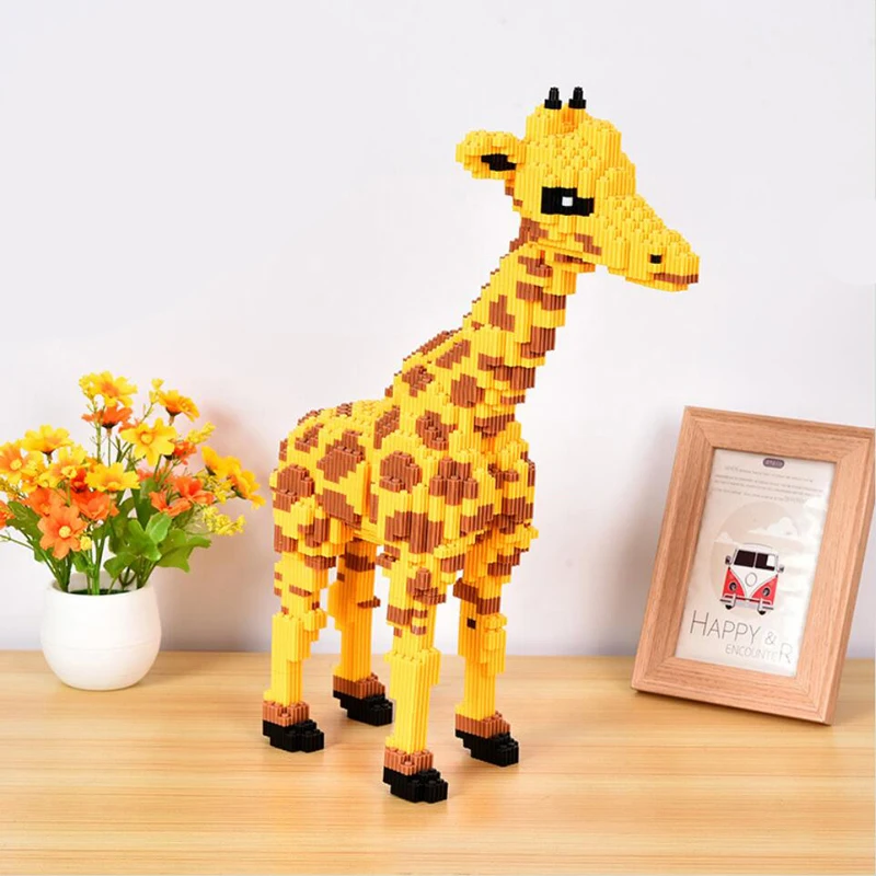 Xizai 8010 мультфильм желтый жираф стенд дикие животные Домашние 3D модель DIY Мини