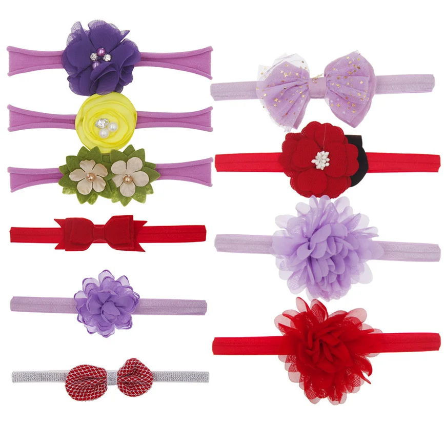 10 шт. детская Цветочная повязка на голову для волос девочек Детские аксессуары с