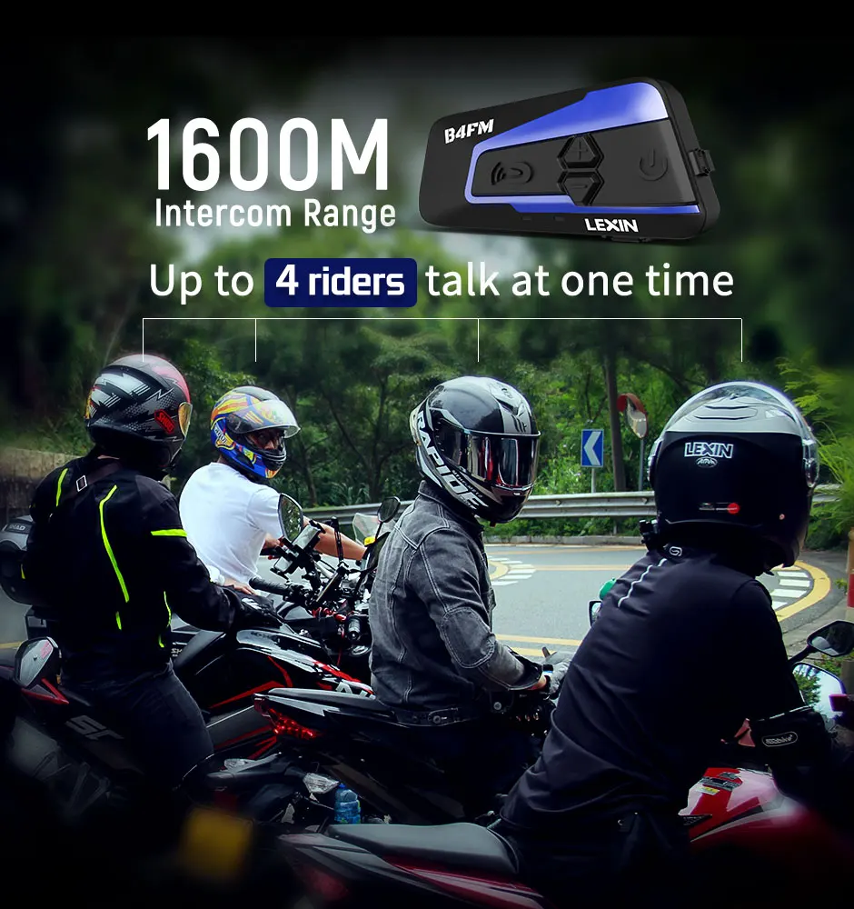 Lexin 2шт. B4FM BT Мотогарнитура для Мотошлема Bluetooth Интерком 4 Гонщика FM Радио