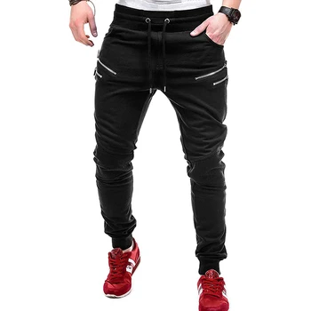 

Sweat Pants Men New Style Zipper Splice Pull Rope Sports Men Leg Pants