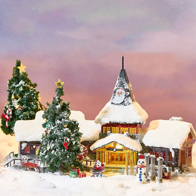 DIY 3D Metal Model Building Kit Christmas Village House with Santa Claus Dollhouse Miniature With Light Toys for Girls Gifts 2