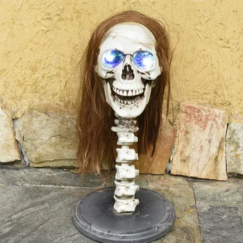 

Halloween Horrible Party Prop Long Hair Beauty Glasses Girl Skull Colorful LED Eyes Flash Horror Voice Children Party Scary toys