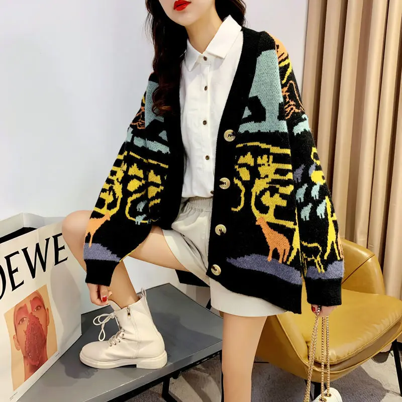 

2020 New Autumn Large Size Sweater Women's Cardigan Inverness Brocade Sweater